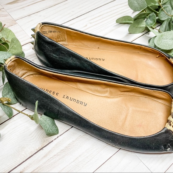 Leopard Hair, Black Leather & Studded Pointy Flats - Picture 4 of 9